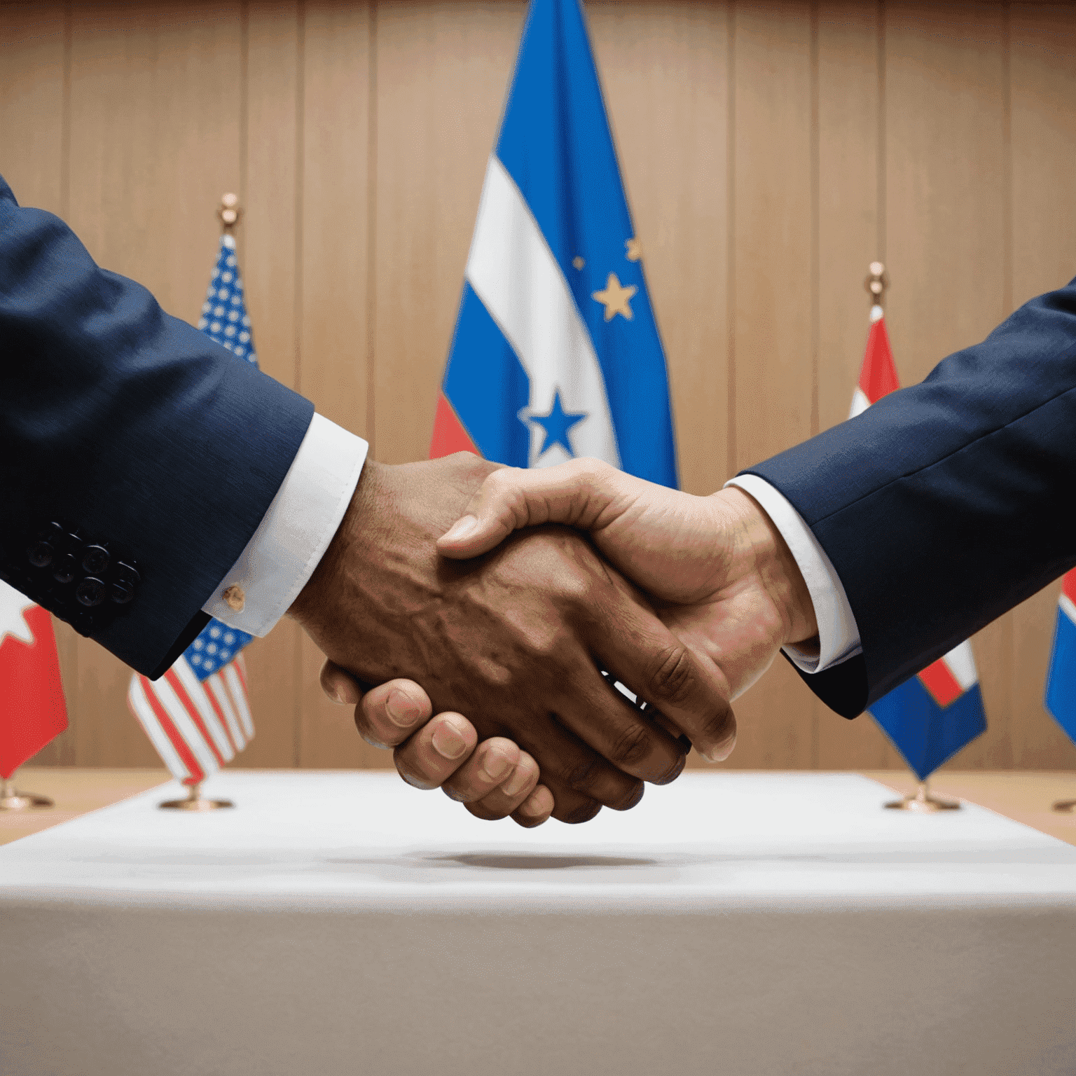 An image of world leaders shaking hands at a summit, symbolizing international diplomacy and relations.