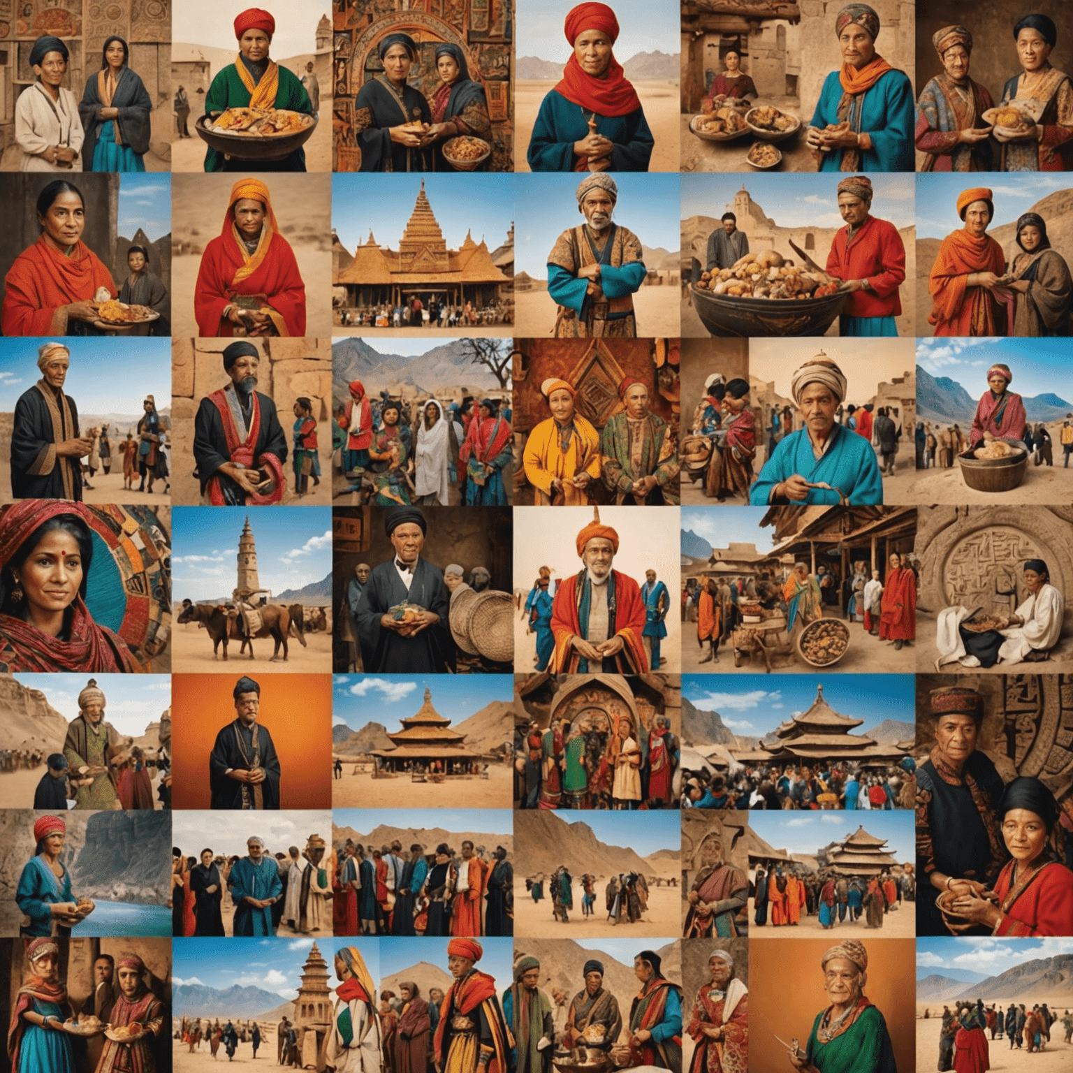 A collage of images showcasing different cultures, traditions, and societies from around the world.